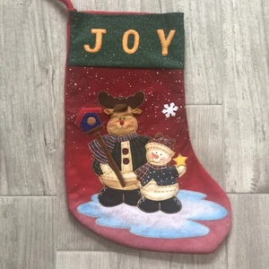 Joy Moose Snowman Applique Christmas Stocking 17" - Picture 1 of 5