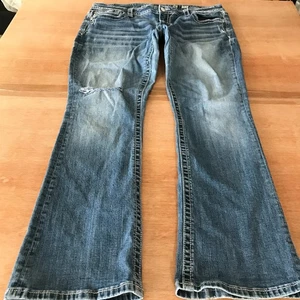Miss Me Easy Boot Jeans Damen 36 Blau Mid Rise Distressed Dicke Nähte Stretch - Bild 1 von 13