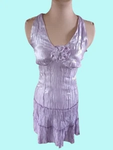 Lilac Crinkle Satin Layers Lace Trim Halterneck Occasion Midi Dress UK 12 NEW - Picture 1 of 22