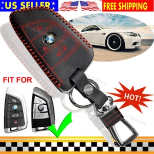 Genuine Leather Cover Remote Keyless Entry Fob Case Hook Holder Fit for BMW Key - Picture 1 of 6