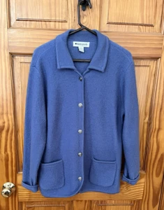 WOMENS APPLESEED'S WOOL SWEATER JACKET BUTTON UP POCKETS SIZE L BLUE - Picture 1 of 9
