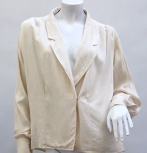 Vintage 80s Anne Klein II Cream Silk Blouse Jacket Shirt Jacket - Picture 1 of 7