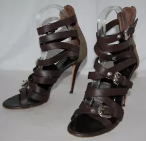 37/7❤️ GIUSEPPE ZANOTTI CUERO MARRÓN Tacones Altos GLADIADOR SANDALIAS BOTAS ITALIA - Imagen 1 de 13
