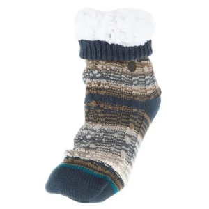 Stance Smokey Mountain Blue Beige Cable Knit Sweater House Slipper Socks Size L - Picture 1 of 8