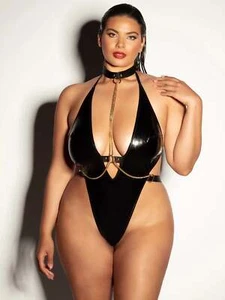 Oh la la Cheri Curvy Submissive Chain Teddy Black Plus Size 1X / 2X - Picture 1 of 5