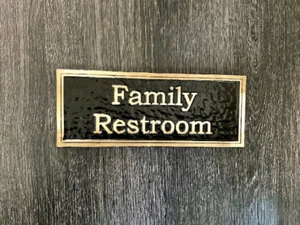 Family Restroom: Door or Wall Sign Contemporary Pure Brass Sign - Picture 1 of 6