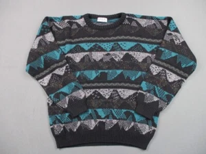 Vintage Area Sweater Mens Large Blue Gray Black Fair Isle Made In USA Tag 90s - Picture 1 of 10