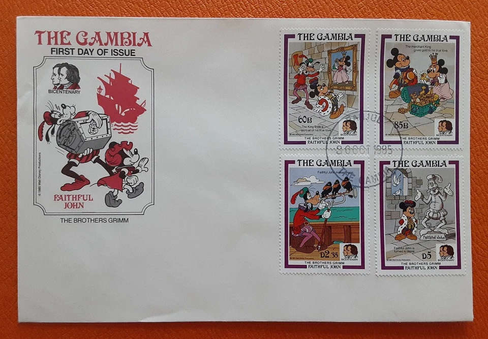 GAMBIA 1985 Cacheted FDC Walt Disney Grimm Brothers Faithful John 3339 - Image 1 of 1