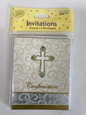 Divinity Cross Silver Gold Religious Christian Party Invitations - Confirmation - Image 1 of 2