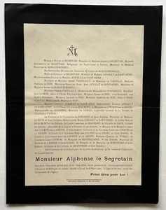 ALPHONSE LE SEGRETAIN Ponthault FAIRE PART Ayrault Saint Henis KERSABIEC 1920 - Picture 1 of 2