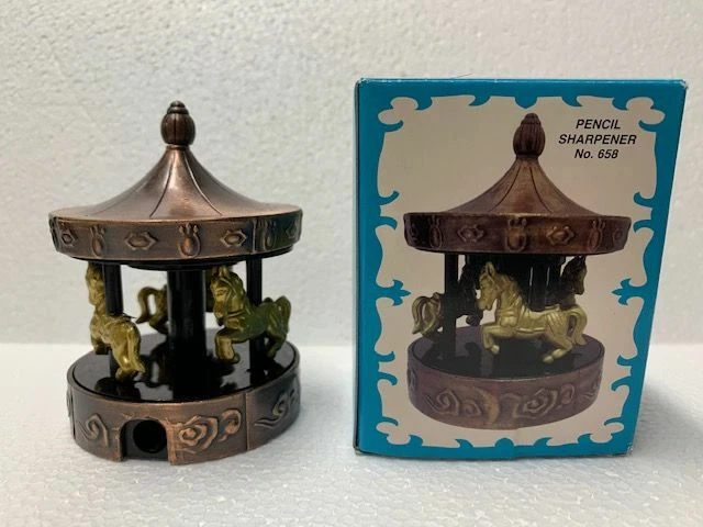 MERRY GO ROUND BRONZE DIE CAST METAL COLLECTIBLE PENCIL SHARPENER NEW / BOX  - Image 1 of 1