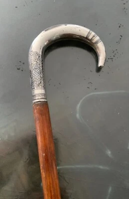Canne ancienne pommeau argent - Photo 1/4