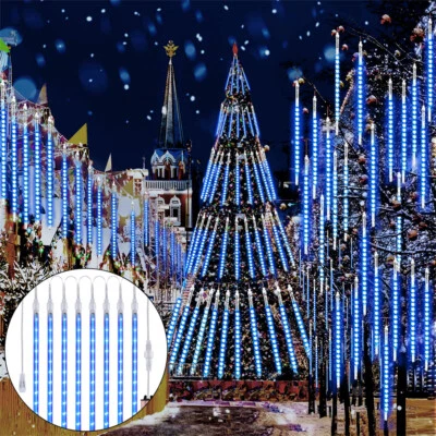 Xmas 192 LED Meteor Shower Lights Fairy String Light Falling Rain Tree Garden US - Image 1 of 4