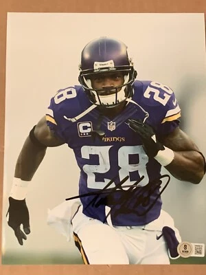 Foto Beckett firmada por Adrian Peterson de los Minnesota Vikings 8x10 Foto 1 de 3