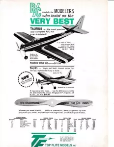 Aviones de radiocontrol Top Flite Models 1965 anuncio impreso/Taurus-Tauri- y accesorios-tamaños y precios - Imagen 1 de 1