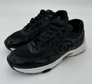 CHANEL Mesh Suede Calfskin Grained Womens CC Sneaker US Size 8 - Picture 1 of 12