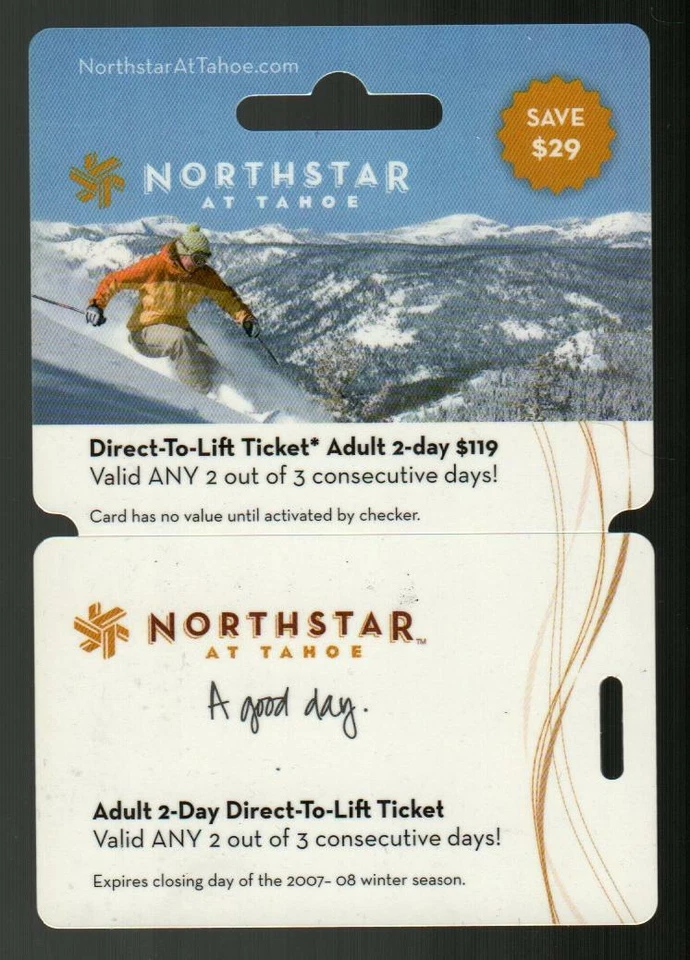 NORTHSTAR AT TAHOE Downhill Skier ( 2007 ) Lift Ticket Card ( $0 - Expired ) - Image 1 of 2