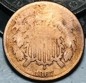 1867 Two Cent Piece 2C Ungraded Post Civil War Date US Copper Coin CC24787 - Picture 1 of 2