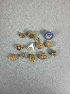 Vintage Gold Tone Hat/Lapel Pin/Button Lot (13) SOME GOLD FILLED! - Picture 1 of 4