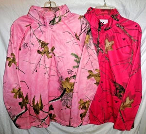 2 Pink Mossy Oak & Realtree 1/4 Zip Pullover Tops, both Women's size Large 12-14 - Picture 1 of 9