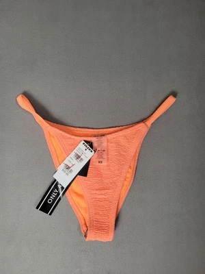 DAMSEL Mini Ruffle High Leg Bikini Bottoms xsmall Neon Orange - Image 1 of 4