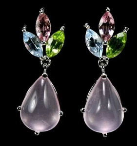 925Sterling Silber Ohrstecker HÄNGER Echte Edelsteine Rosenquarz +u.a.585K... - Bild 1 von 4