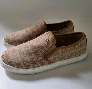 Michael Kors Keaton Slip-on Canvas Sneakers Womens Size 4 MK Logo Light Brown - Picture 1 of 6