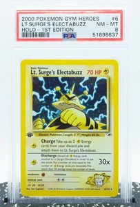 PSA 8 LT. SURGE'S ELECTABUZZ 6/132 1ª Edición Holo Gym Heroes - Tarjeta Pokémon - Imagen 1 de 3