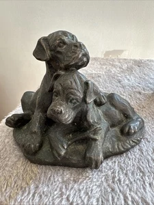 BOXER DOG PUPPIES cold cast bronze resin figurine ornament - Picture 1 of 3