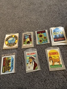 Lot Of 7 Vintage State Travel Decals New Old Stock Illinois Oklahoma Wyoming Wow - Picture 1 of 10