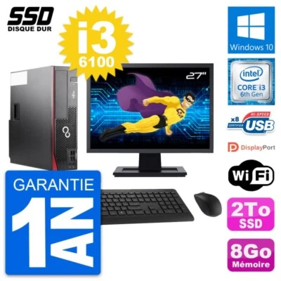 PC Fujitsu D556 Dt Pantalla 27" Intel Core i3-6100 RAM 8Go SSD 2To Windows 10 Wi - Imagen 1 de 4