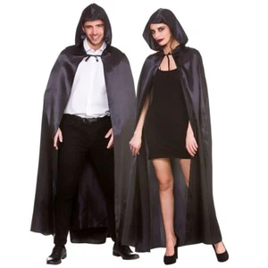 Adult Unisex Black Hooded Vampire Cape Fancy Dress Halloween Costume Robe - Picture 1 of 2