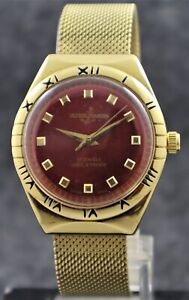 Vintage U-N Men Hand Winding 17 Jewels Red Dial GP Case/Band Working Wristwatch
