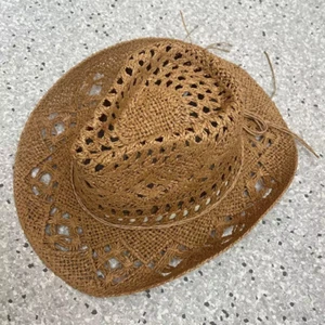 Straw Western Cowboy Hat for Women Men Classic Vintage Hollow Out Unisex Curled  - Picture 1 of 12
