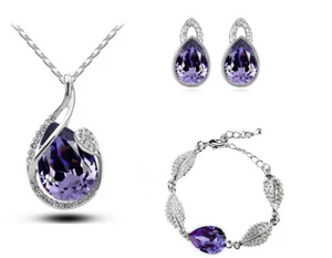 Purple Stone Jewellery Set Wedding Bridal Collection Earrings Necklace Bracelet - Picture 1 of 1