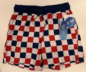 Wave Zone Red, White, And Blue Checkered Boys Swim Trunks Size Small (6/7) - Picture 1 of 7