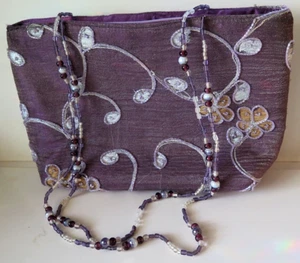 VTG 90's KC MALHAN Mauve/Plum Bead Flower Decor Purse 12"X7 1/2"X3" - Picture 1 of 7