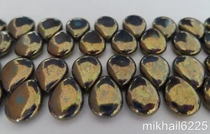 6  12 x 16 mm Pear Shaped Drops : Turquoise - Bronze Picasso Full - Picture 1 of 1