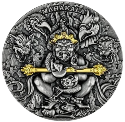 2020 Mahakala 2 oz Pure Silver High Relief Antiqued Coin With Selective Gold - Image 1 of 4
