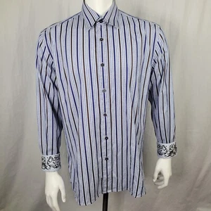 Zagiri Brown And Blue Cotton Button Down Shirt With Jacquard Flip Cuffs - Picture 1 of 9