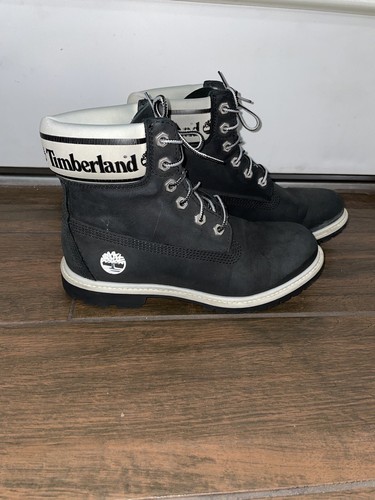 Stivali Timberland neri in pelle nabuk impermeabili da combattimento Soell Out anni '90 taglia 7