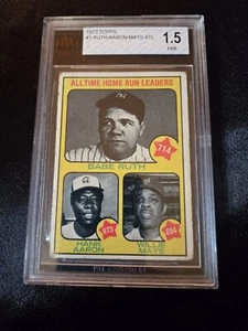 1973 TOPPS #1 BABE RUTH HANK AARON WILLIE MAYS ALL TIME HOME RUN LEADERS BVG 1.5 - Picture 1 of 1