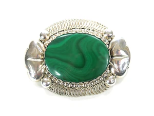 Brooch - Rasmus Björn Hallvordersen - Green Agate - Art Nouveau - 900 Silver - Picture 1 of 12