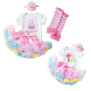 Infant Baby Girls Easter Costume Tutu Skirt Romper Outfit Embroidered Tops Set - Picture 1 of 14