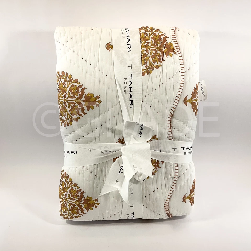 Tahari King 尺寸 100% 棉手工缝绒棉被 106 英寸 x 92 全新 — 第 1/4 张图片