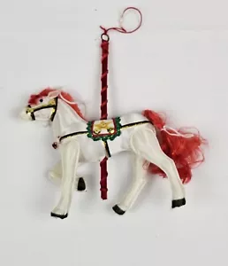 Vintage 6.5" ORNAMENT XMAS TREE WHITE HORSE MERRY-GO-ROUND - Picture 1 of 4