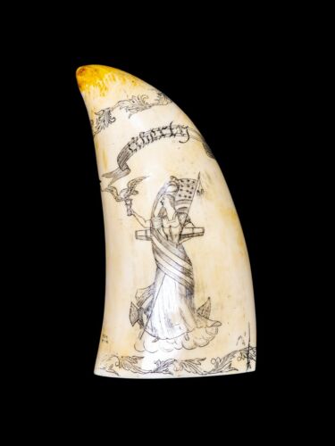 Faux Sperm Whale Tooth "Liberty" Scrimshaw Resin, Artek, Museum Quality