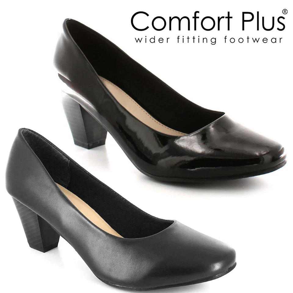 LADIES COURT SHOES WOMENS WIDE FIT SLIPON CASUAL FORMAL WORK OFFICE LOW MID HEEl