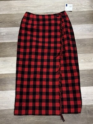 Винтажный новый с Ярлыками! Юбка миди LIZ CLAIBORNE размер 12 шерсть буйвол клетчатая бахрома с подкладкой - Изображение 1 из 4