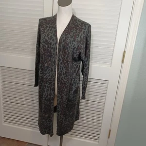 Terra & Sky Cardigan Womens size 14W Leopard Print Open Front Duster Animal - Picture 1 of 10